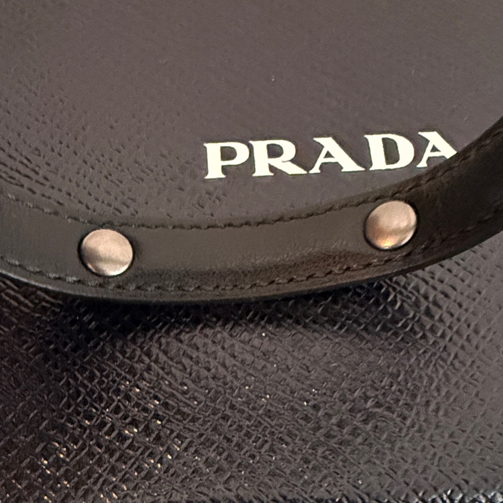 Prada Black Leather Bracelet with Brushed Metal Logo Plate - Picture 7 of 8